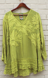 Johnny Was Chartreuse Embroidered Top Size XL