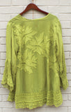 Johnny Was Chartreuse Embroidered Top Size XL